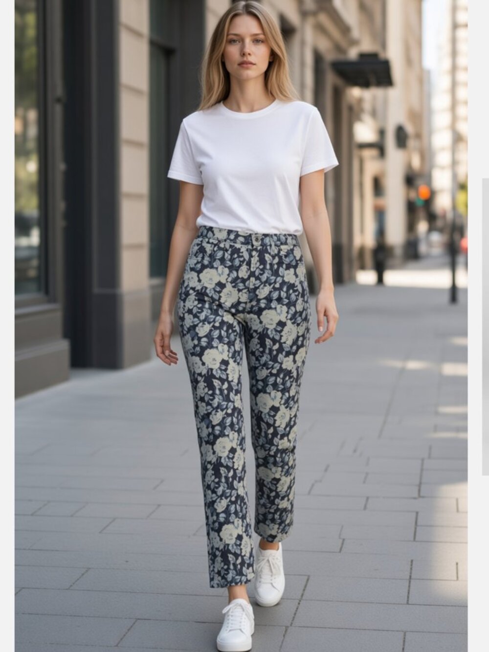 NWT Floral Jacquard Nonstretch Ankle Straight Leg Jeans Blue SZ-30